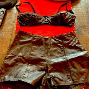 Leather, Black, Sexy Shorts & Bra